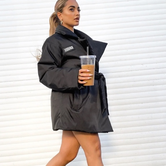 ASOS Weekend Collective Belted Padded Coat – Black, US 4 - Picture 1 of 3